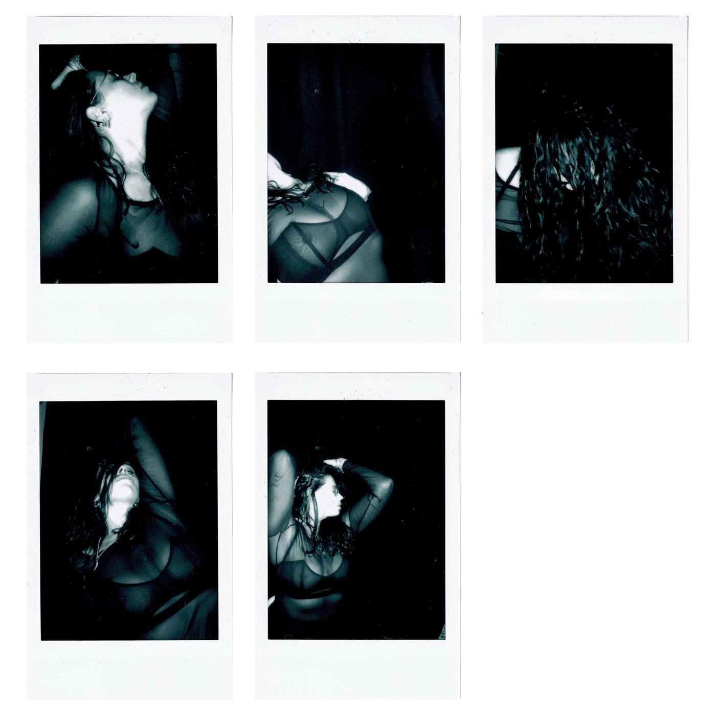 My Own Muse, a group of five blue-black instant photographs of a figure in shadow.